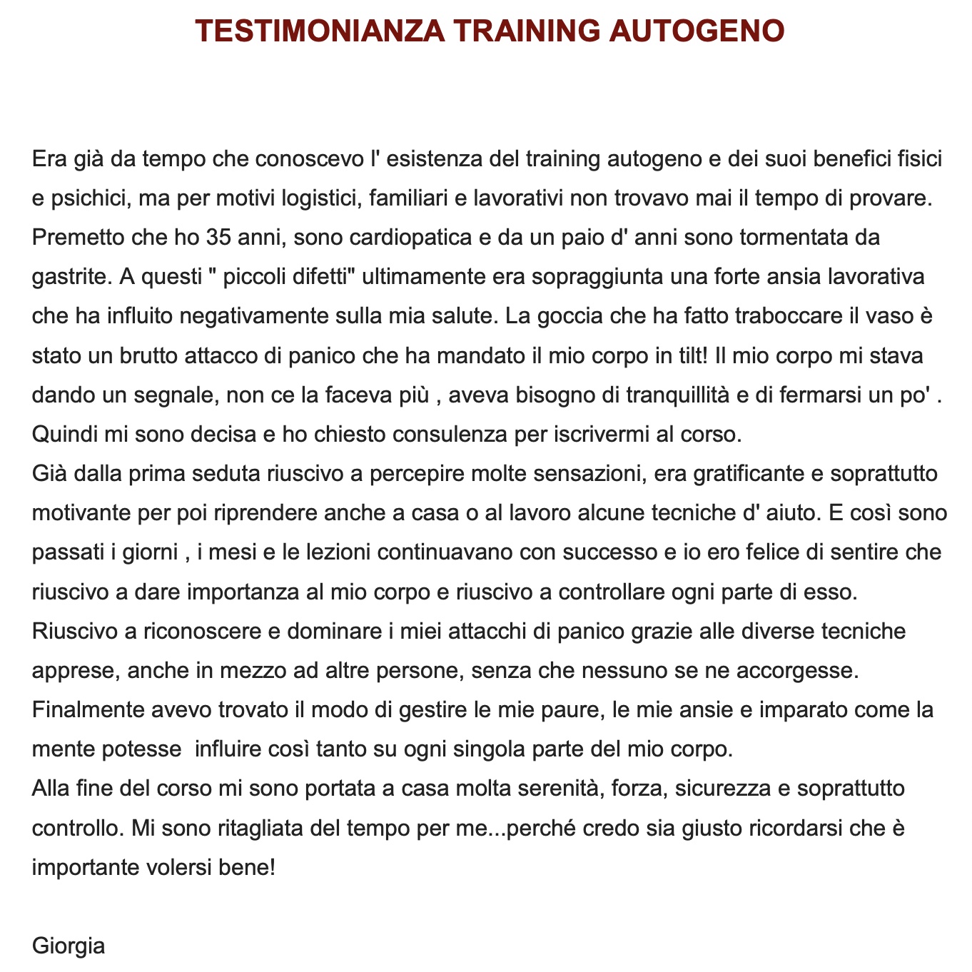 testimonianza training autogeno